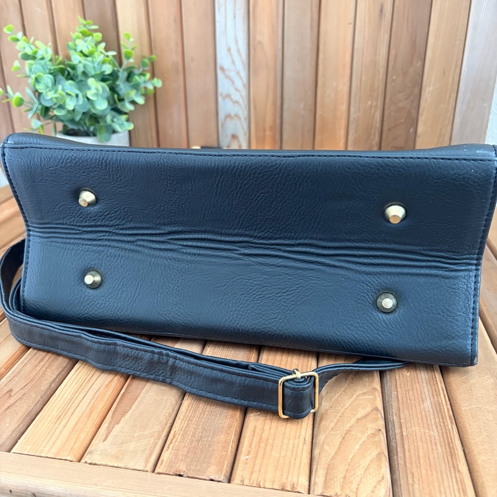 Hand painted Black Leather Hummingbird Music Tote Wood Handles Artisan Crossbody - Picture 10 of 12